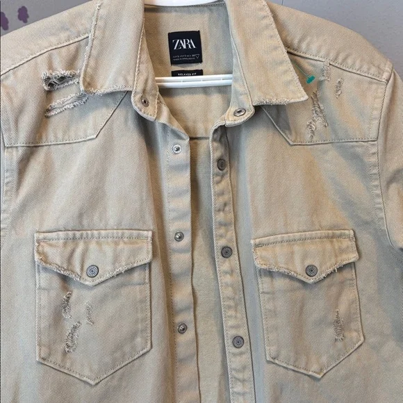 Zara Light Tan Denim Jacket PTP 19 - Picture 3 of 4
